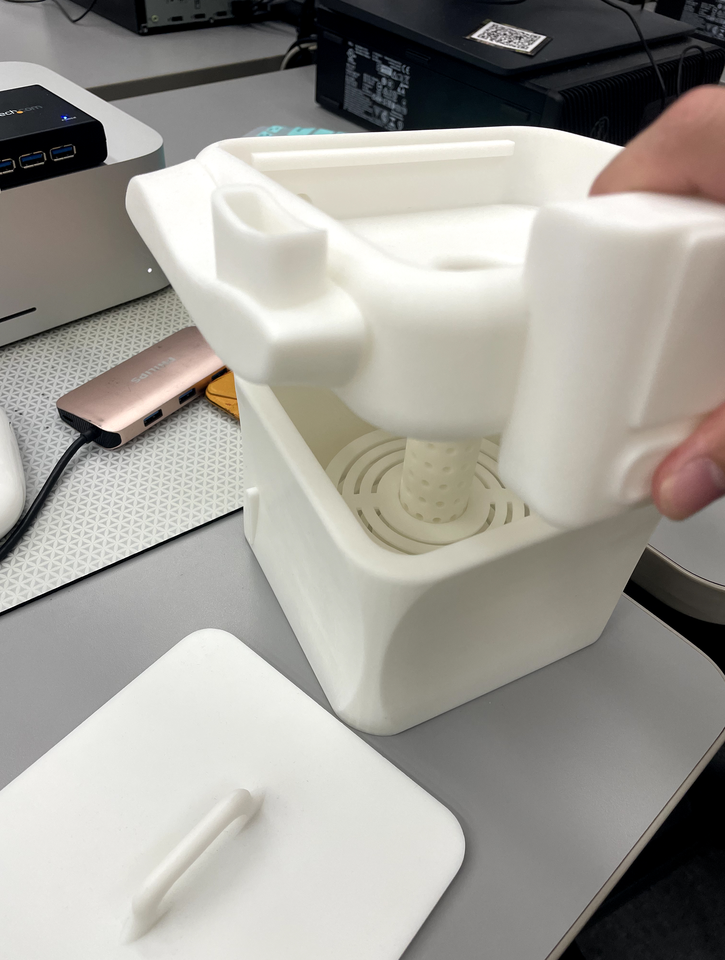 3D printed prototype — lid detail and grip