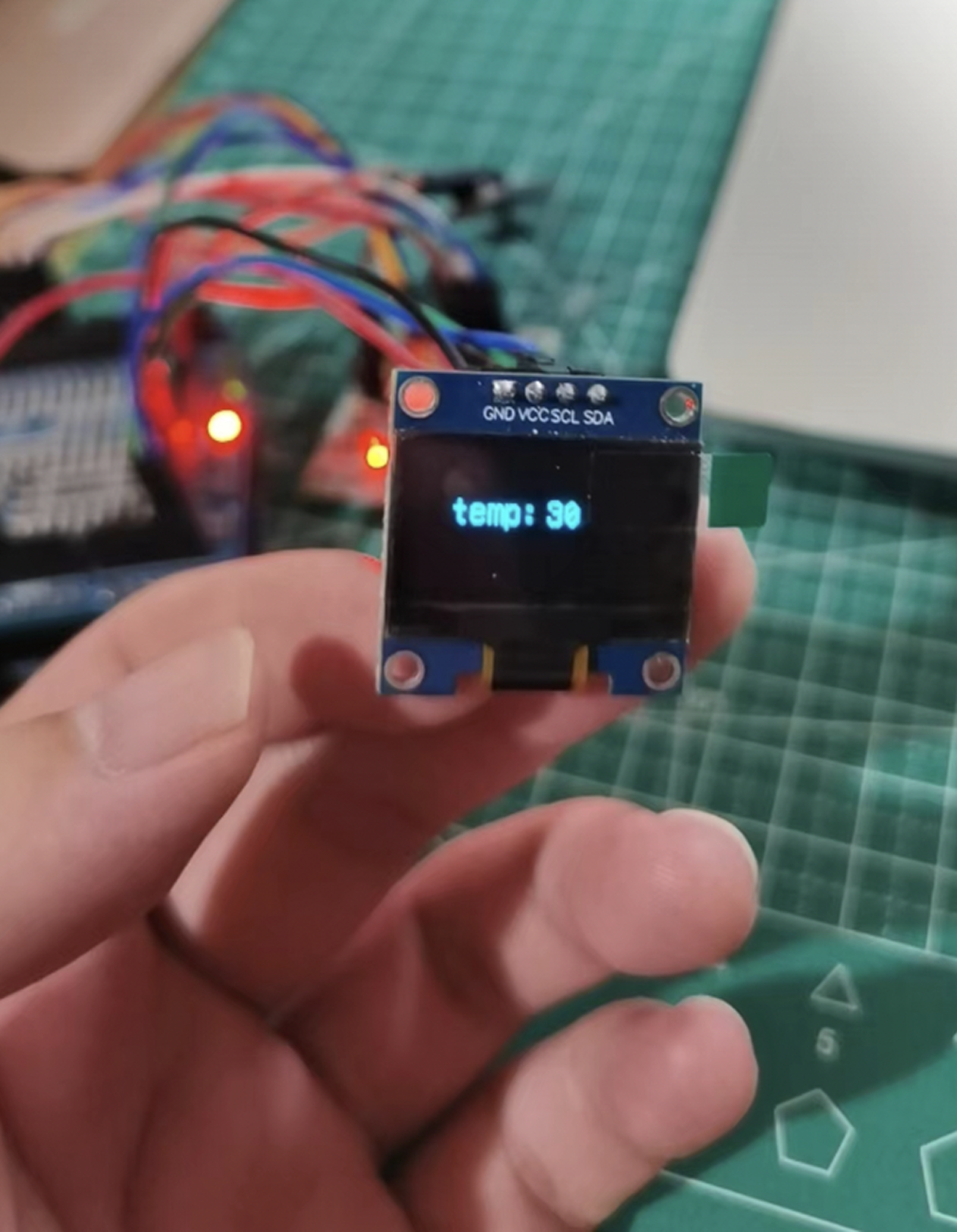 OLED display showing temperature